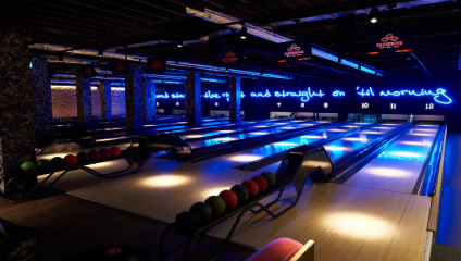 The bowling lanes at Queens Ice and Bowl in Queensway, London