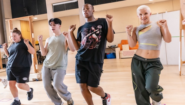 Olivia O'Connor, Josh Butler, Jamel Matthias and Jemima Brown at WHY AM I SO SINGLE_ rehearsals, credit Danny Kaan