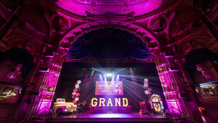 Blackpool Grand  - stage image with props for Grease The Musical