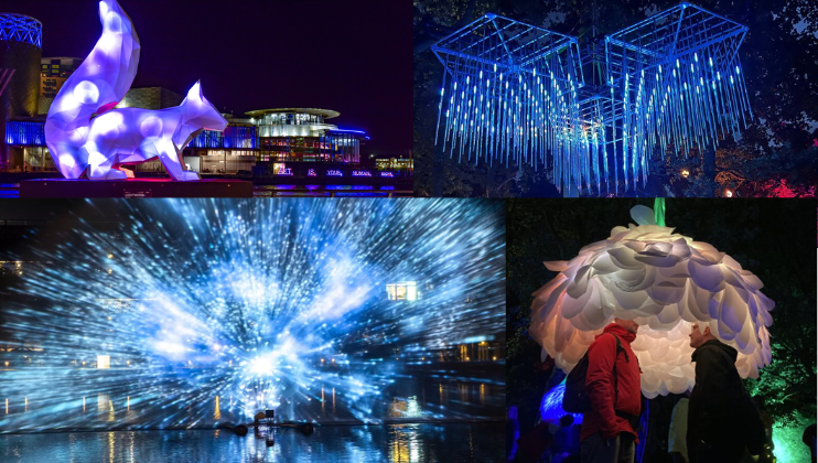 Four light art installations from Lightwaves Salford 2024