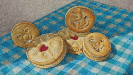 Robin-Lee-Hall ‘Happy Buscuits’, egg tempera