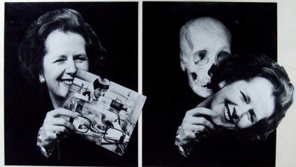 Peter Kennard, Thatcher Unmasked, 1986, Photomontage – Gelatin silver prints with ink on card, A/POLITICAL collection, Courtesy the artist