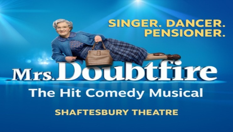 image lying across the words Mrs Doubtfire of Mrs Doubtfire