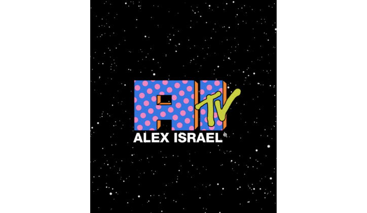 A logo against a starry black background featuring stylized text A.I. with a purple polka-dot pattern, TV in green script overlaying A.I., and ALEX ISRAEL in white capital letters below.